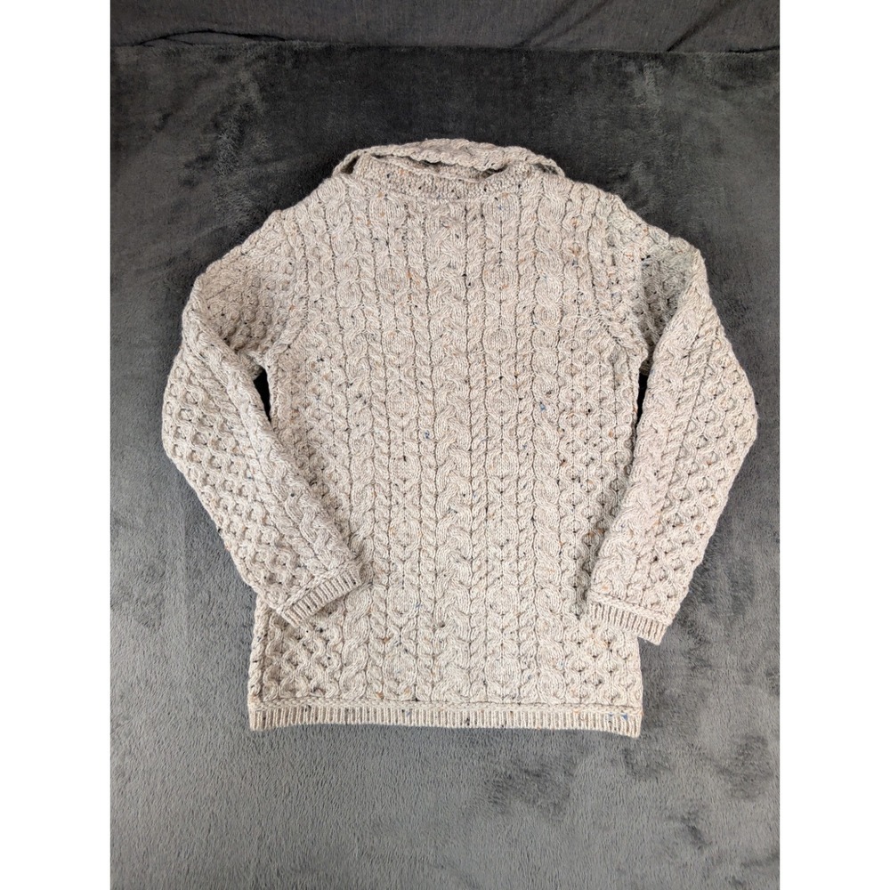 Aran Mór Ireland 100% Merino Wool Cable‎ Knit Cowl Neck Sweater Oatmeal  F233 - Picture 3 of 13